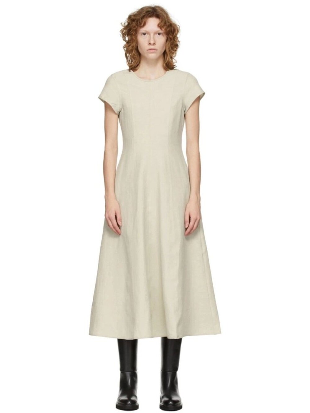 Toteme Linen Blend Oyster 342 Classic MIDI Dress NWT $680 42 US 12
